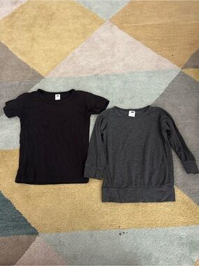 Little & Lively Black Short-Sleeve Tee & Charcoal Gray Long-Sleeve Bundle